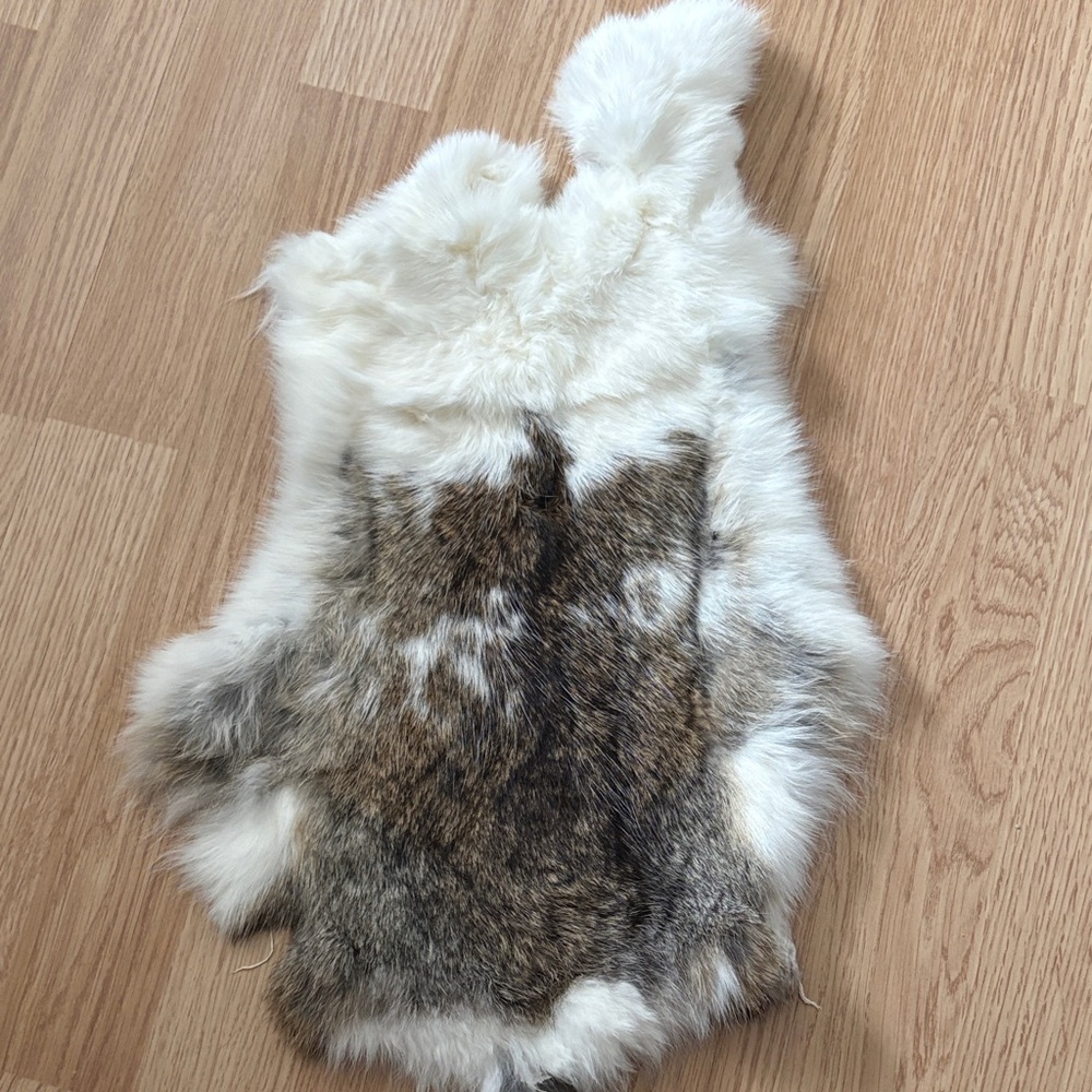 #0087 White Brown Spotted Rabbit Fur Pelt Craft